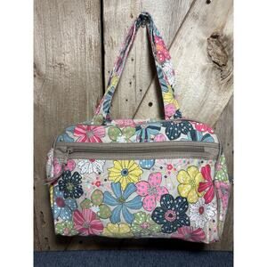 Thirty One Floral Dual Strap Purse Striped Interior Beauty Bag Makeup Bag